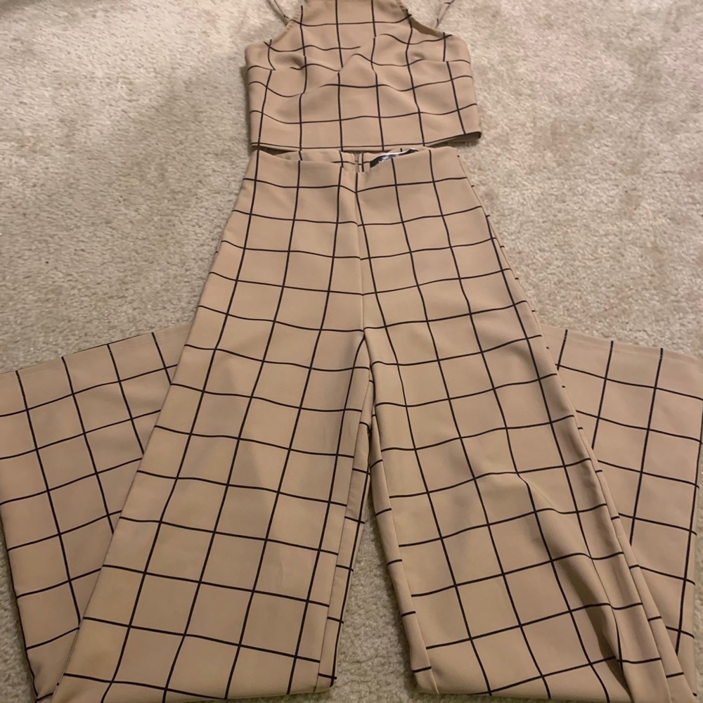 Grid print top and pant set